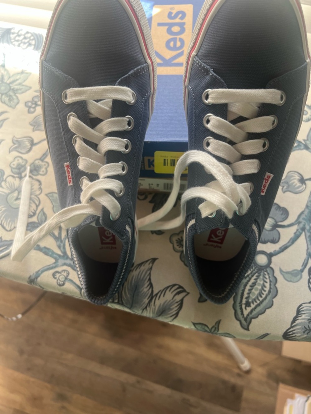 Keds ladies Navy Canvas Low-Top Sneakers with White Laces